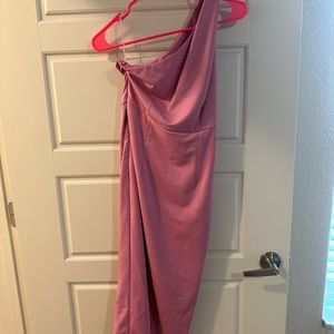 Darker pink midi dress, great for weddings, one shoulder